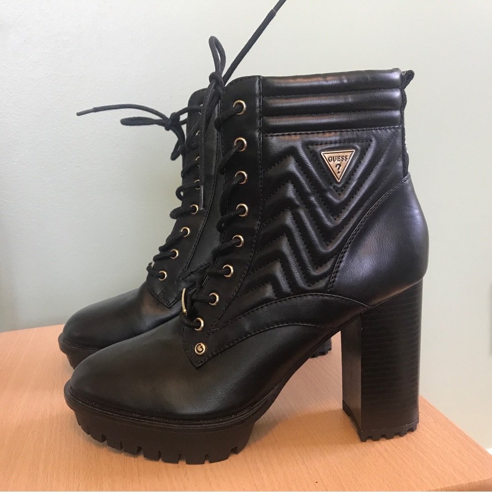 GUESS Manners Platform Heel Lace-Up Boots (9)